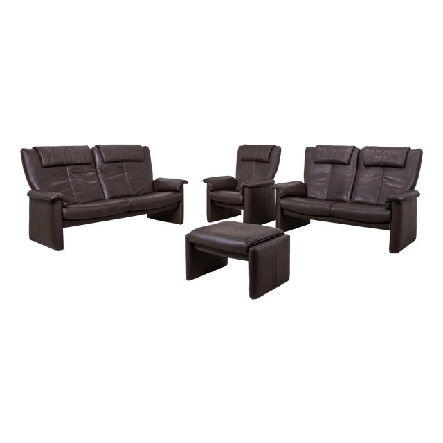Leather 2-Seater Sofas, Armchair and Ottoman in Leather from Erpo Milano, Set of 4 For Sale