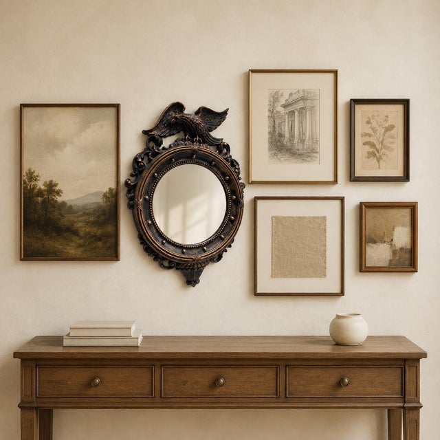 1959 Coppercraft Guild Federal eagle wall mirror, model 4007, made in the USA with a molded frame and antiqued copper-tone...