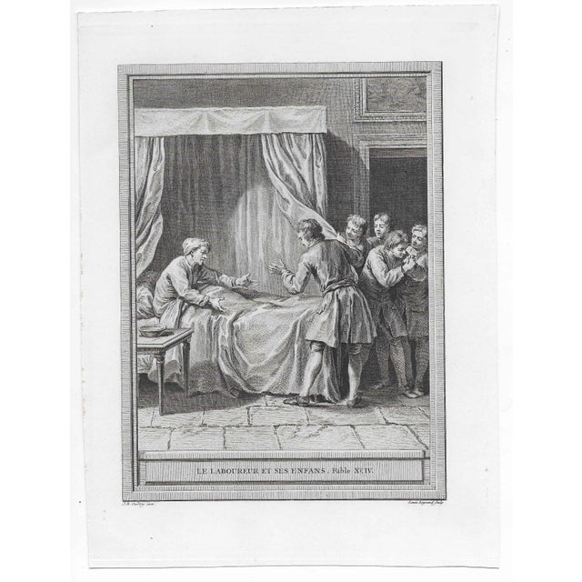 Antique print of the Jean Baptiste Oudry (1686-1785) engraving "the Plowman and His Children." Combined shipping...