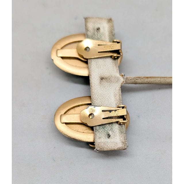 Turquoise Vintage 1950s Signed Napier Goldtone Cabochon Faux-Turquoise Clip Earrings-2 Pieces For Sale - Image 8 of 8