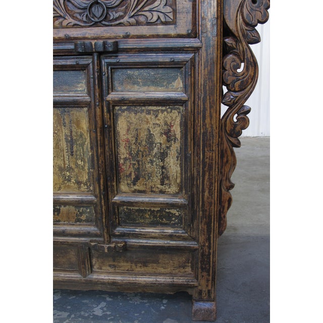 Brown Carved Elm Dual-Drawer Cabinet For Sale - Image 8 of 13