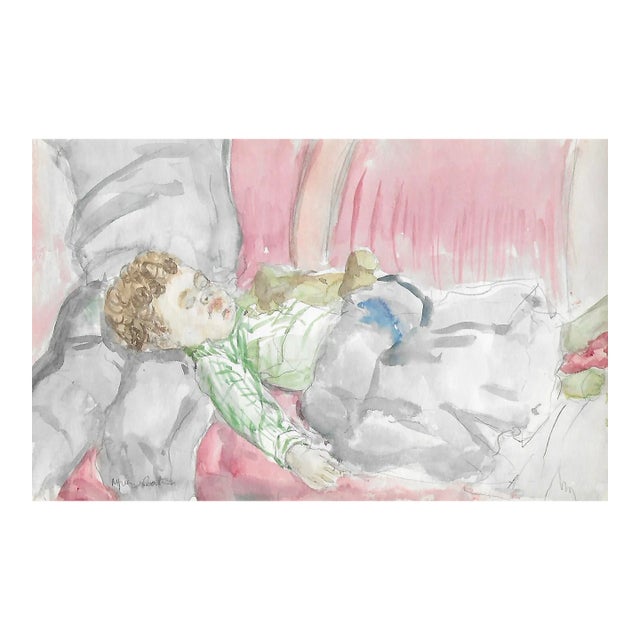 Myriam Cahn Sleeping Child Watercolor Painting For Sale