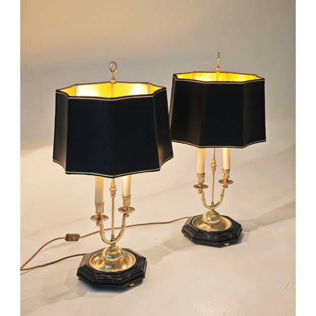Wood Mid-Century Modern Empire Brass Table Lamps, 1960s, Set of 2 For Sale - Image 7 of 18