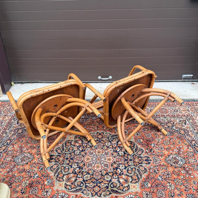 1970s Ficks Reed Mid Century Modern Bamboo / Rattan Swivel Dinette Chairs - A Pair For Sale - Image 16 of 18