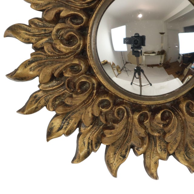 Mid-Century Modern Small Rococo Italian Sunburst Mirror, 1960s For Sale - Image 3 of 16