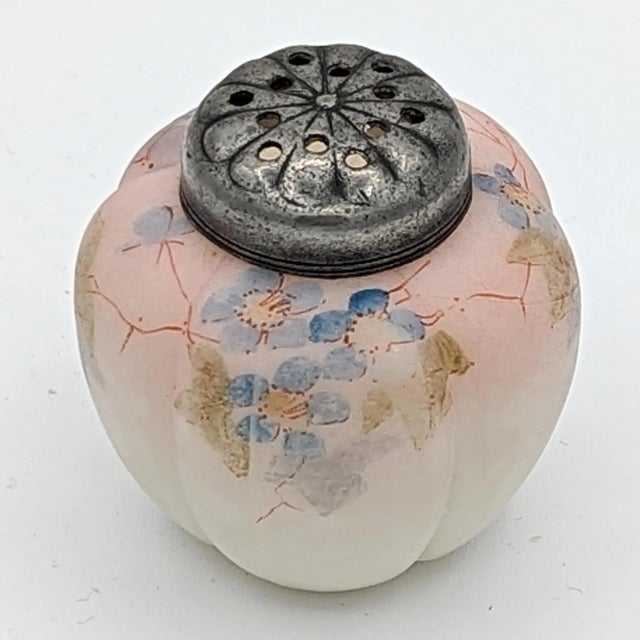 Antique Mount Washington Hand Painted Burmese Art Glass Melon Shaped Shaker, Circa 1890 For Sale - Image 12 of 12