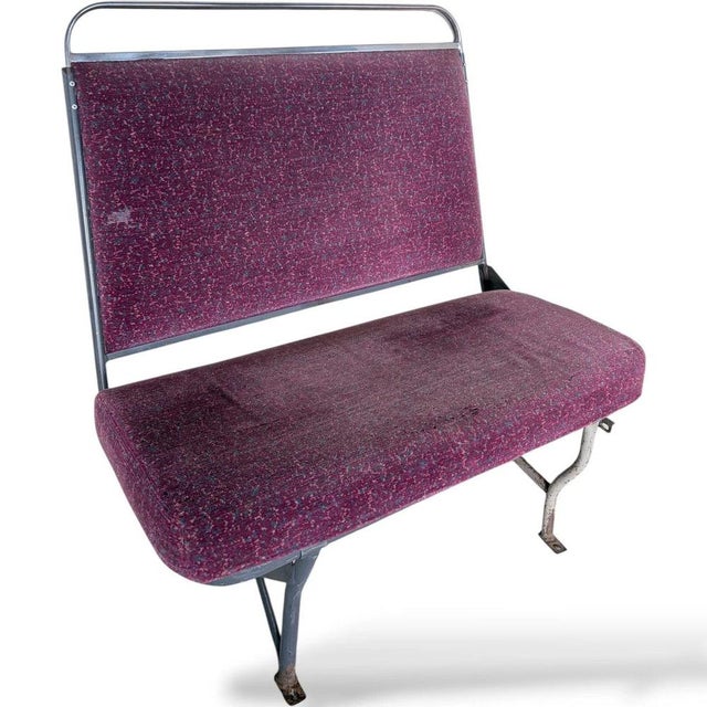 Mid-Century Industrial Bench with Purple Wool Upholstered Seat For Sale - Image 5 of 9
