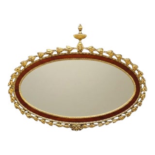 Oversized Antique French Carved Gilt Wood & Mahogany Oval Wall Mirror For Sale