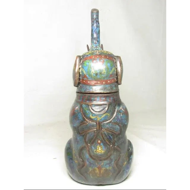 Antique Chinese cloisonné elephant, c.1890 In a seated position with trunk pointing upward, a sign of good fortune. Good...