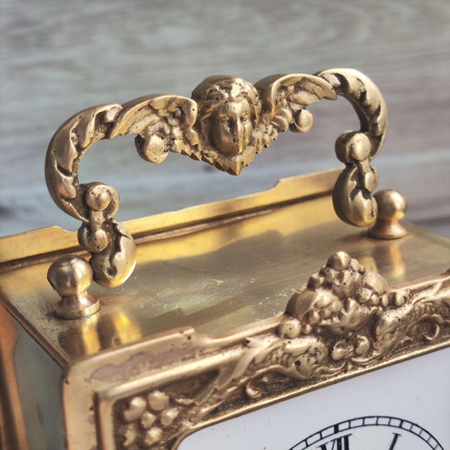 1908 Antique Lenzkirch Brass Carriage Clock Mantel Shelf Desk Clock For Sale - Image 4 of 6