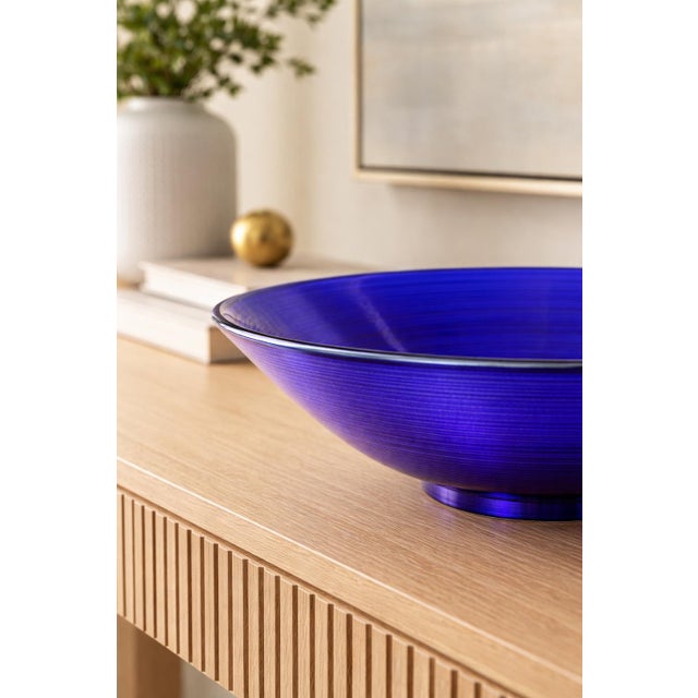Glass Arthur Court Designs Cobalt Blue Ribbed Art Glass Bowl – 14.25” For Sale - Image 7 of 7