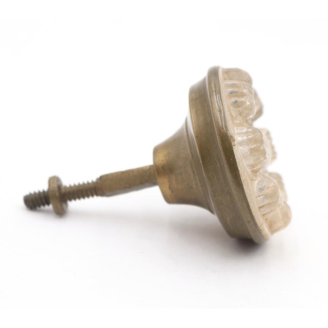 Early 20th Century Set of Antique Sandwich Glass Brass Drawer Cabinet Knobs For Sale - Image 5 of 8