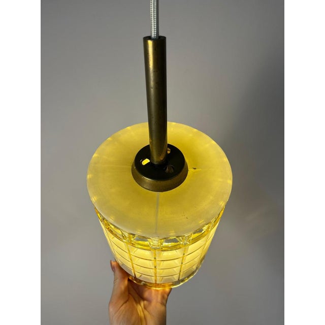 White and Yellow Waffle Textured Pendant Lamp from Orrefors For Sale - Image 5 of 11