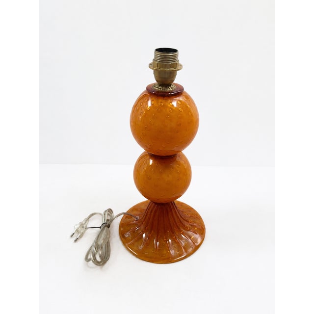 Metal Mid-Century Modern Amber Murano Glass Table Lamp Base from Murano Glass Sommerso, 1970s For Sale - Image 7 of 9