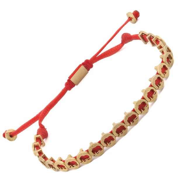 Early 21st Century Lucky Elephant Red Woven Unisex String Bracelet For Sale - Image 5 of 7