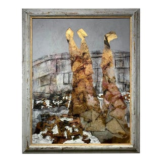 Andrea Stella "In Love Behind the Walls" Gold Leaf Oil Mixed Media Painting, Figurative, Italian Contemporary Art, 2010 For Sale