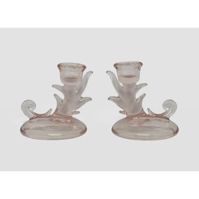Vintage Pink Depression-Style Glass Candlestick Holders — Pair, 4 1/8" Tall For Sale - Image 12 of 12
