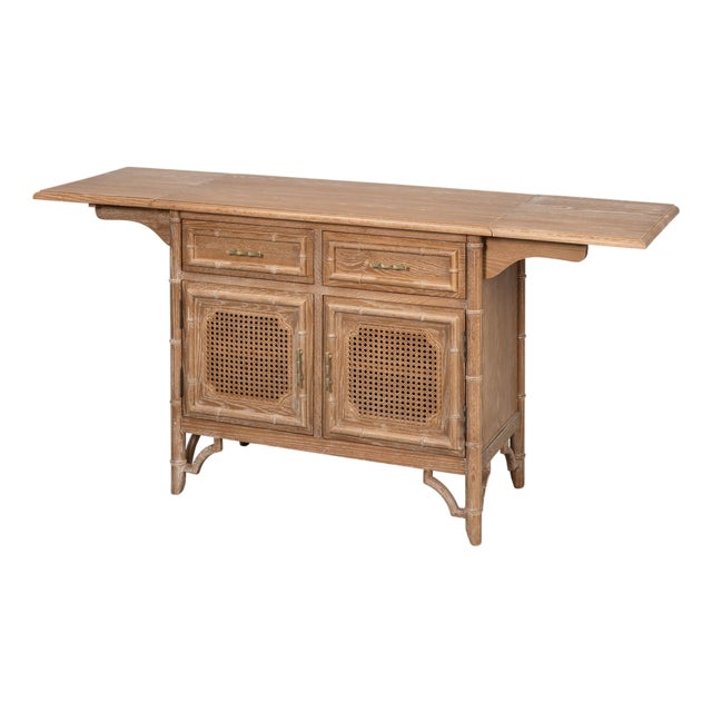 British Colonial Drop Leaf Server with Caned Doors For Sale