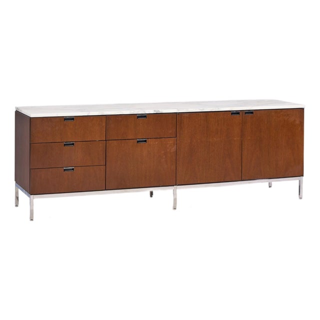 Florence Knoll Mid Century Marble and Chrome Executive Cabinet Credenza For Sale