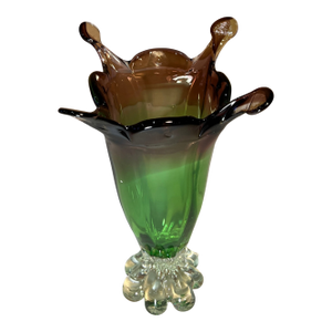 Mid-Century Murano Art Glass Purple 4 Point and Green Vase