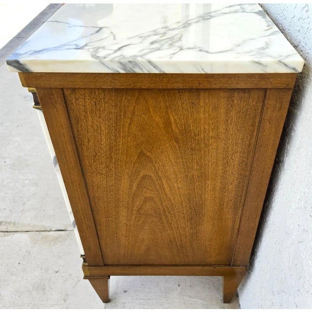 Wood Mid Century Louis XVI Maison Jansen Style Marble Top Commode Dresser Sideboard For Sale - Image 7 of 15