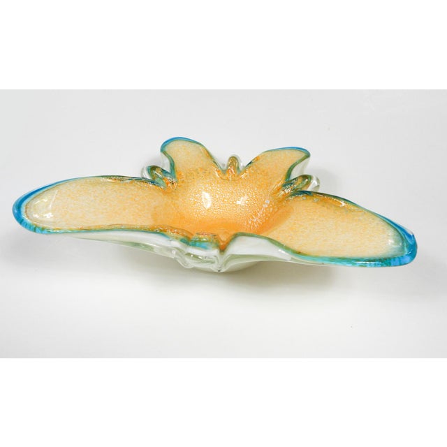 Late 20th Century Peach Silver and Turquoise Butterfly Murano Glass Bowl For Sale - Image 4 of 5