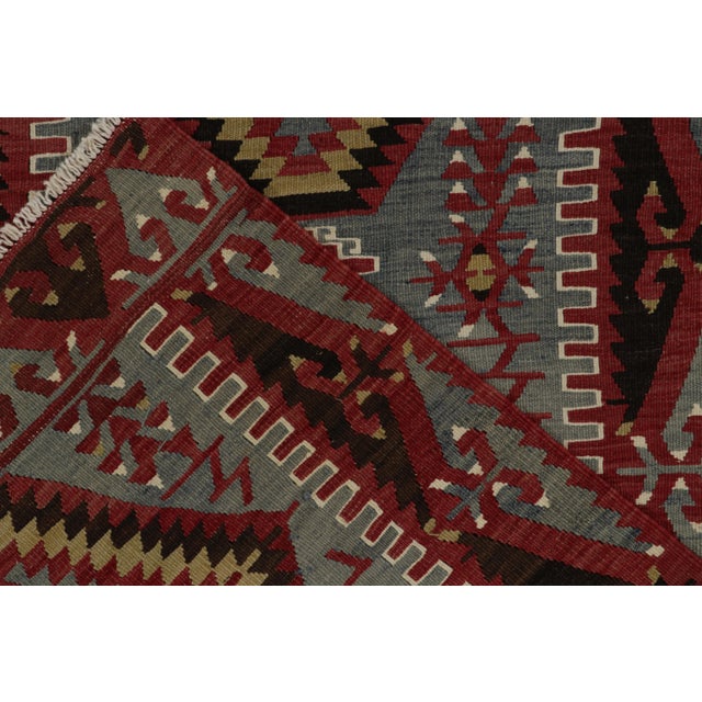 Textile 1950s Vintage Kilim in Blue, Red and White Tribal Geometric Pattern For Sale - Image 7 of 7