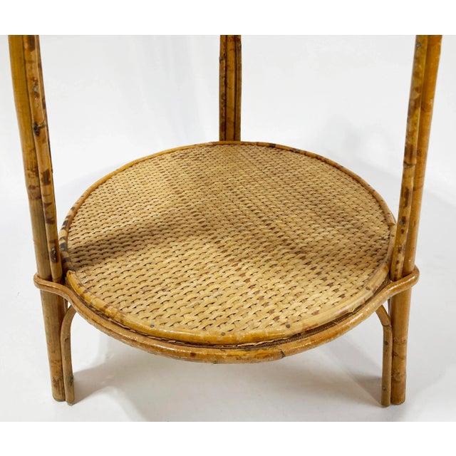 Scorched Bamboo Two Tier Serving Stand For Sale - Image 9 of 9