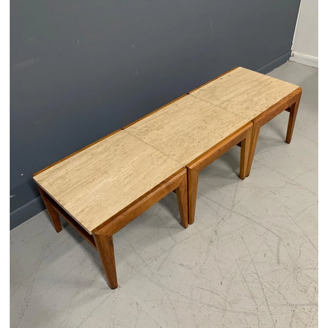 1950s Mid-Century Walnut and Travertine Stools by Jens Risom- Set of 3 For Sale - Image 5 of 11
