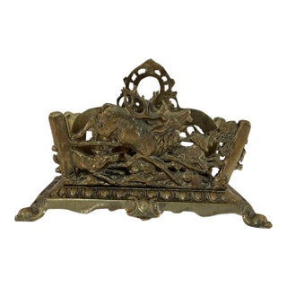 19th Century Antique Bradley Hubbard Brass Hunting Scene Letter Holder For Sale