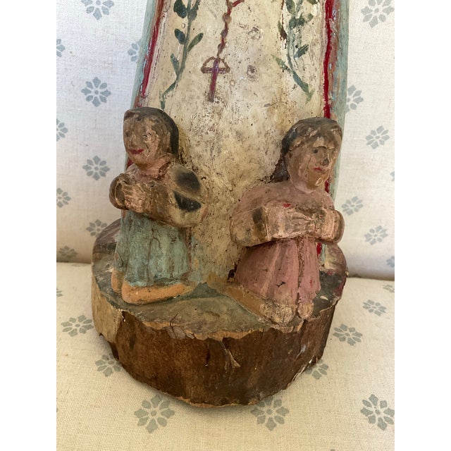 Vintage Hand-Carved Folk Art Madonna & Children Wood Sculpture – 12” Religious Devotional Figure For Sale - Image 4 of 4