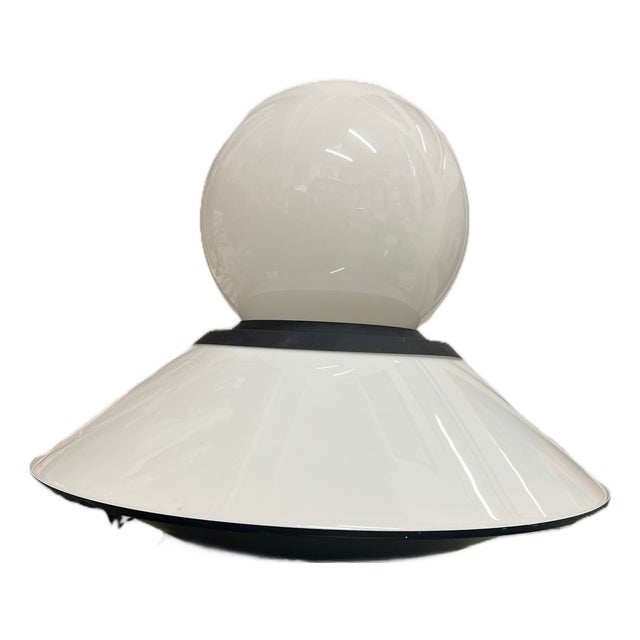 Space Age Double Light Lamp in Glass and Steel, 1970s For Sale