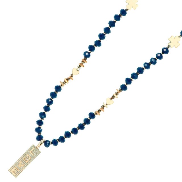 Forever Loved Gold Pendant Blue Beaded Necklace For Sale - Image 11 of 12