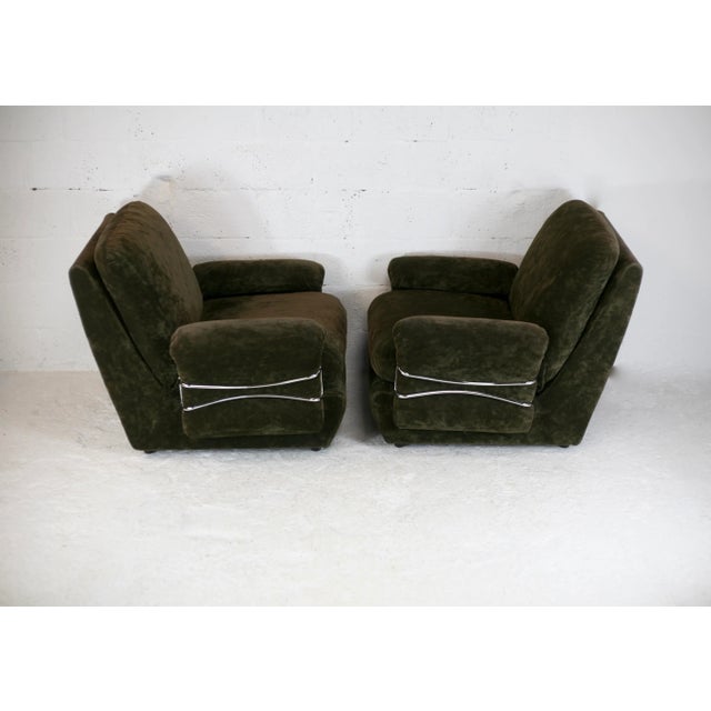 Set of Space Age Armchairs in Brown Velvet and Steel, France, 1970s For Sale - Image 16 of 18