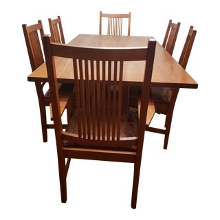 Late 20th Century Stickly Mission Solid Cherry Dining Table with 6 Chairs - Set of 7 For Sale