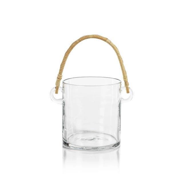 Contemporary Budva Glass Ice Bucket / Wine Cooler with Rattan Handle For Sale - Image 3 of 3