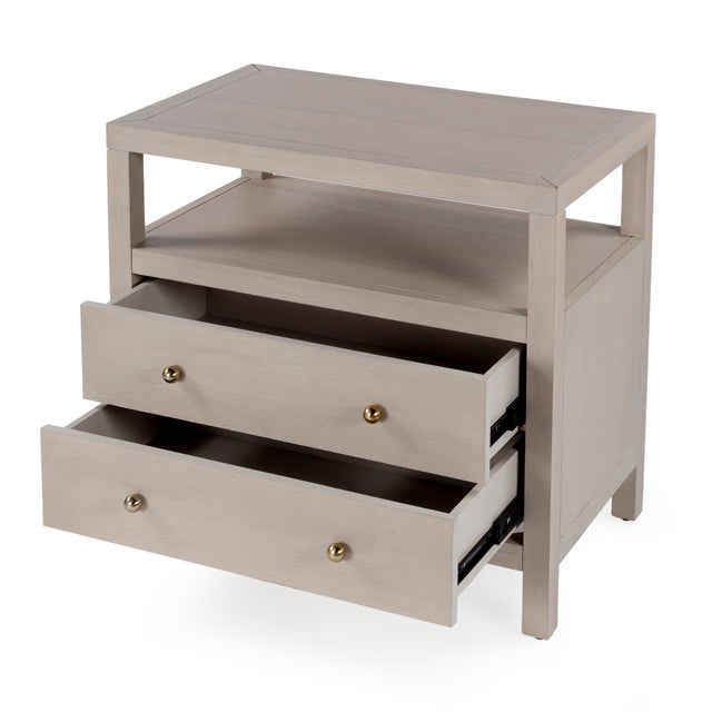 2020s Nora 28 in. W Rectangular 2 Drawer Wide Nightstand with Open Shelf, Antique Taupe For Sale - Image 5 of 11
