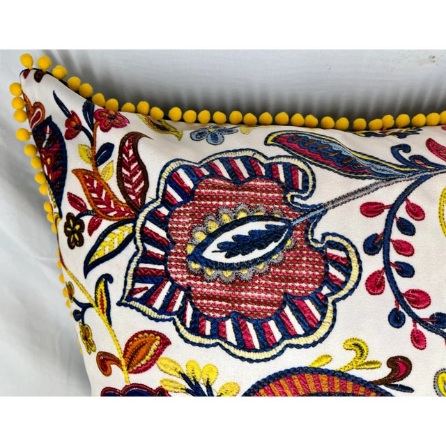 White 20" Square Decorative Throw Pillow With a Striking Modern Paisley Floral Pattern With a Needlepoint Look Appearance - Made in the U K For Sale - Image 8 of 12