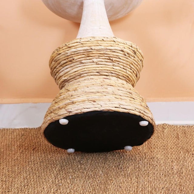 Mina Round Oak Wood Side Table For Sale - Image 9 of 9