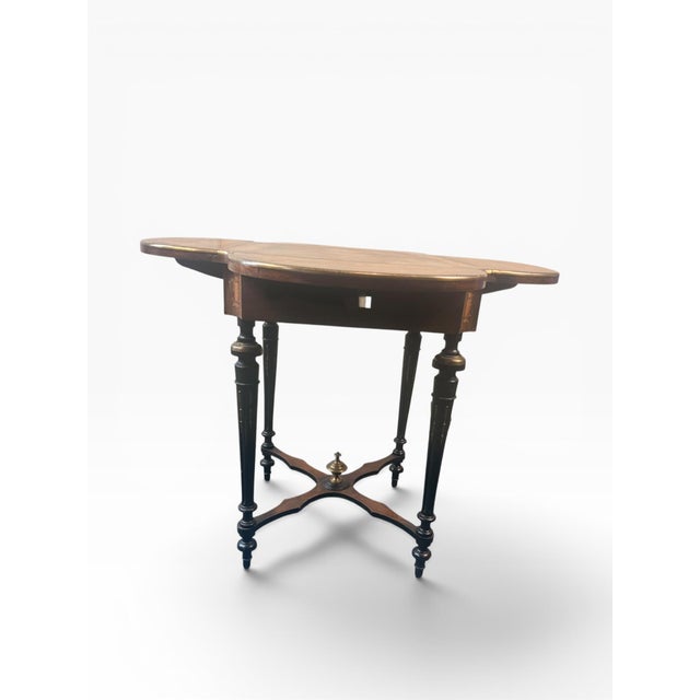 French Antique Napoleon III Style Marquetry Clover Form Expandable Occasional Table by Pitkin & Brooks, Chicago For Sale - Image 3 of 17