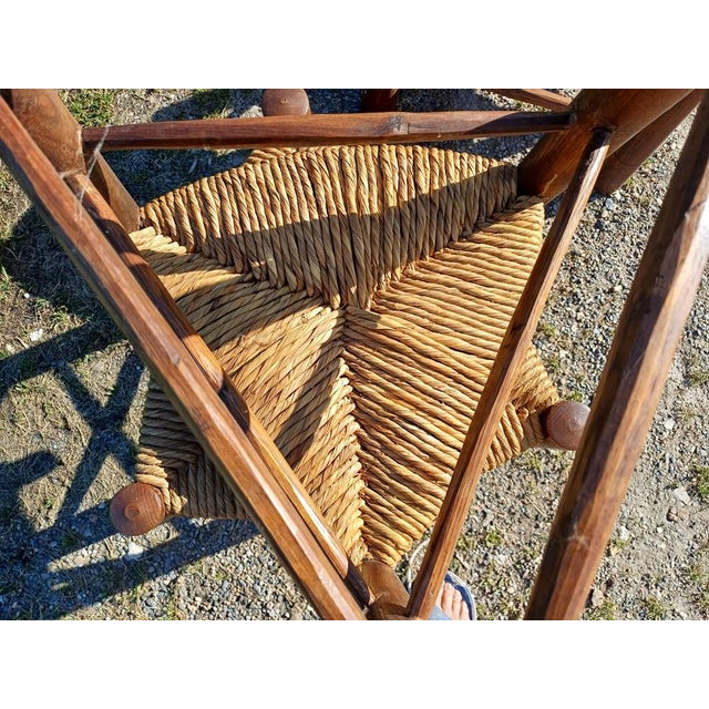 Brown Vintage Triangular Tripod Wood and Straw Stools, 1950, Set of 4 For Sale - Image 8 of 9