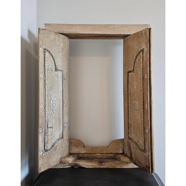 Antique India Mother of Pearl Inlaid Teak Architectural Window Frame & Shutters For Sale In Dallas - Image 6 of 12