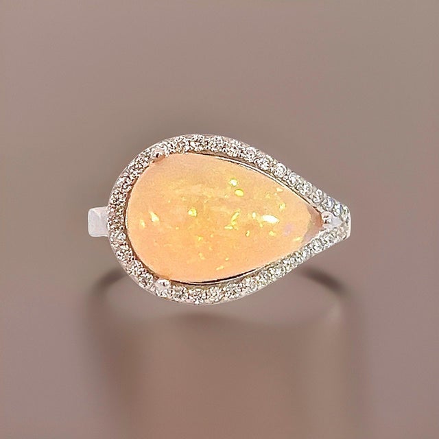 Natural Opal Diamond Ring 6.75 14k W Gold 4 TCW Certified For Sale In New York - Image 6 of 12