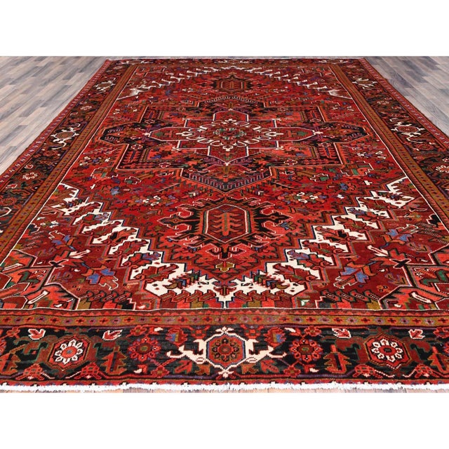 1960 10'x12'9" Crimson Red Pure And Soft Wool Sheared Low Semi Antique Oriental Rug For Sale - Image 4 of 11