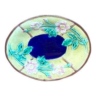 Vintage Majolica Floral Plate For Sale