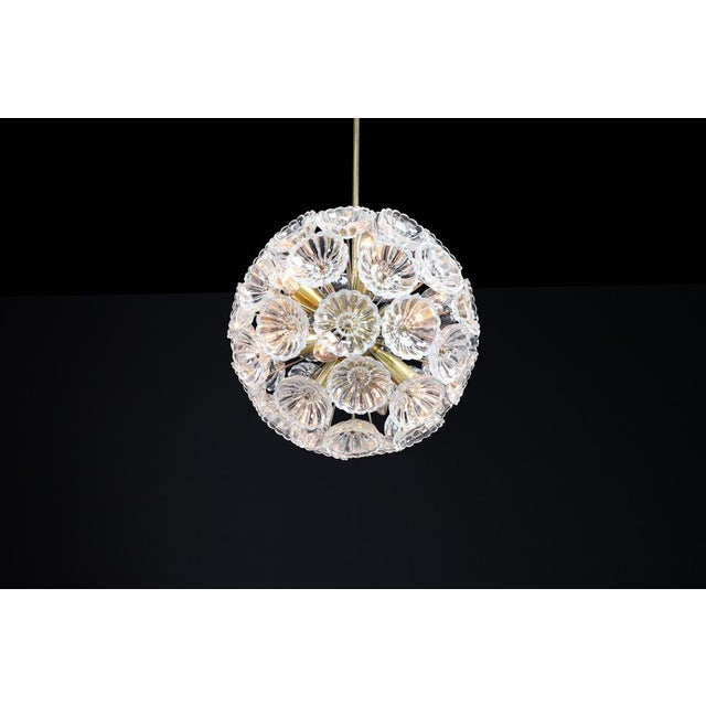 Metal Mid-Century Modern Floral Glass and Brass Pendant, Germany, 1960s For Sale - Image 7 of 13