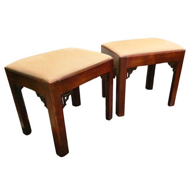 Asian Pair of Vintage W & J Sloane Ming-Style Hardwood Benches With Corner Spandrels For Sale - Image 3 of 10