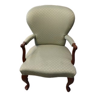 Late 20th Century Queen Anne Style Upholstered Arm Chair With Cabriole Legs For Sale