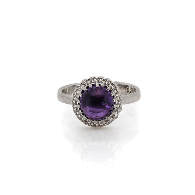 Amethyst Gemstone Silver & Diamond Statement Ring, Size 7 For Sale - Image 9 of 9