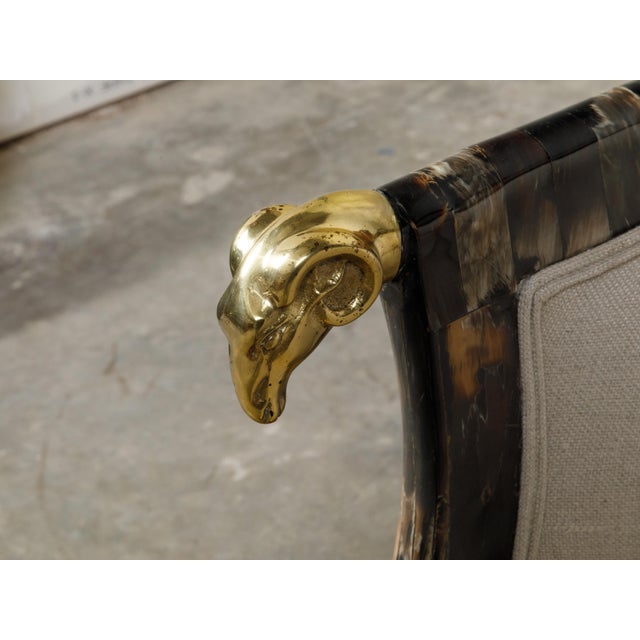 Mid 20th Century Italian Midcentury Horn Tub Chair with Gilt Rams' Heads and New Upholstery For Sale In Atlanta - Image 6 of 11